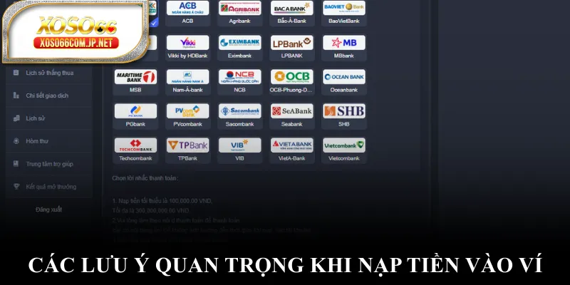 Các lưu ý quan trọng khi nạp tiền vào ví